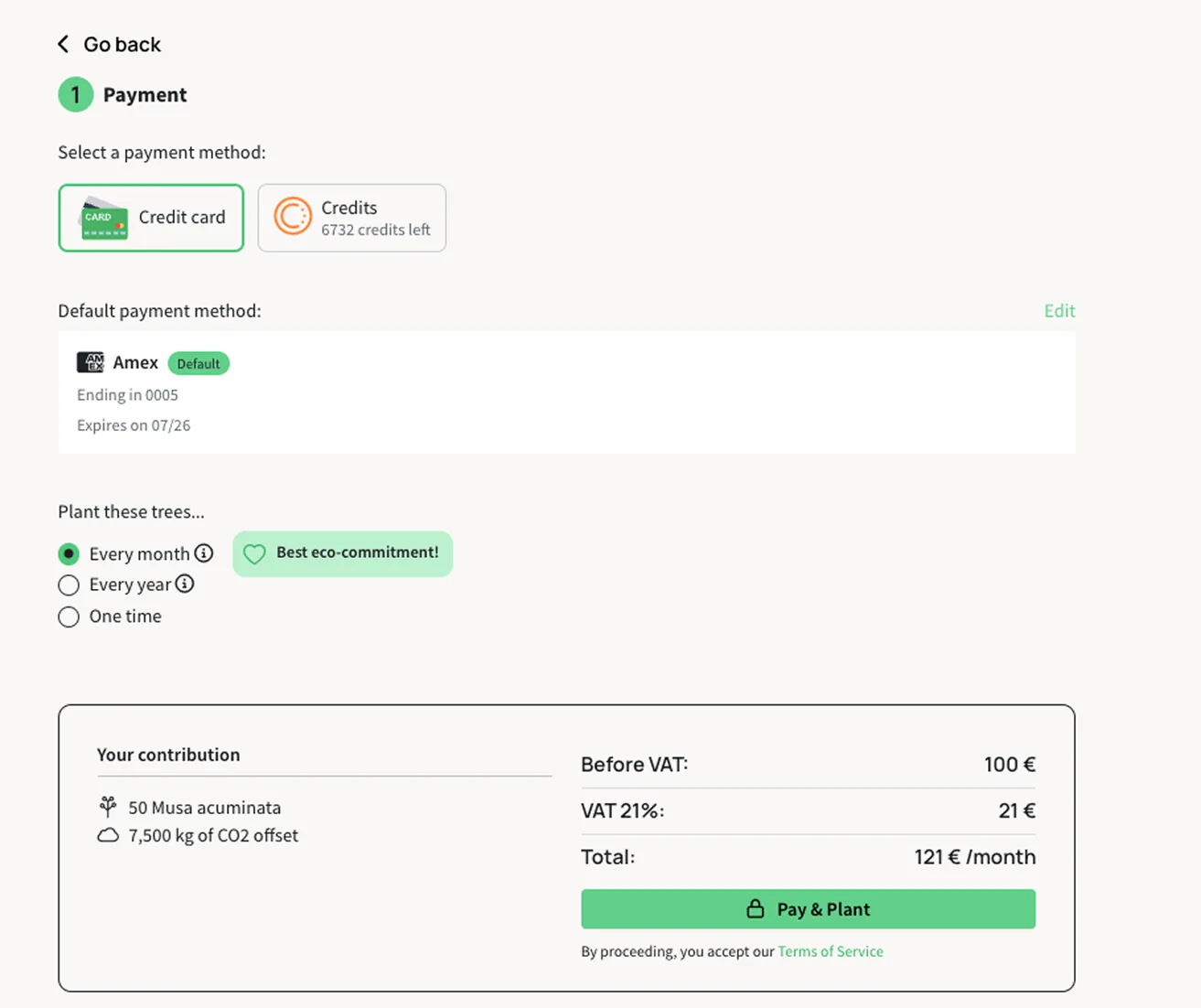 Checkout with pre-populated default payment method
