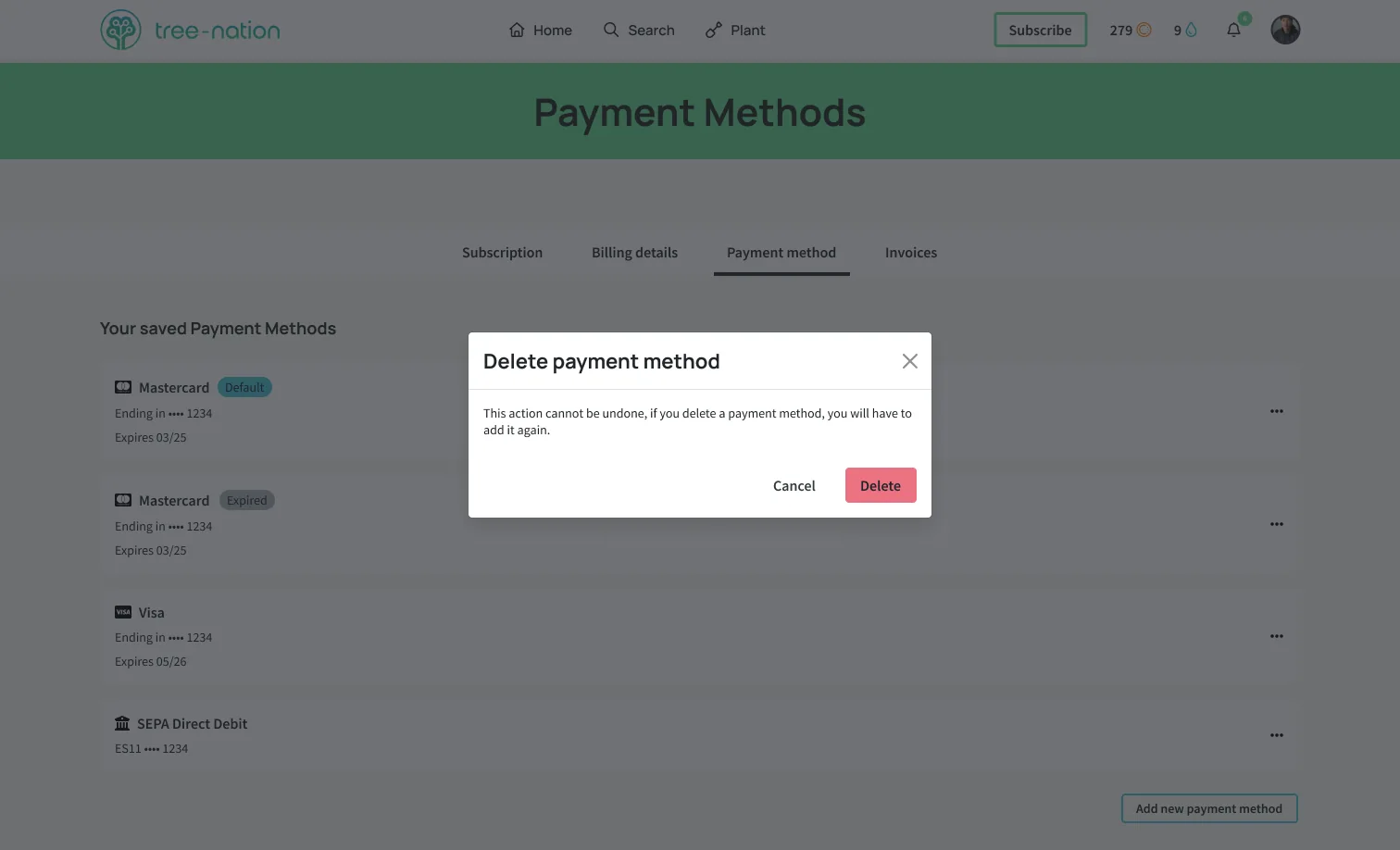 Delete confirmation modal