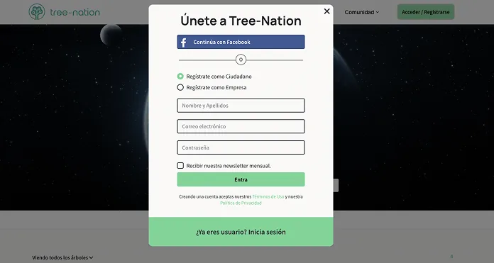 Original registration form with equal hierarchy between citizen and company account