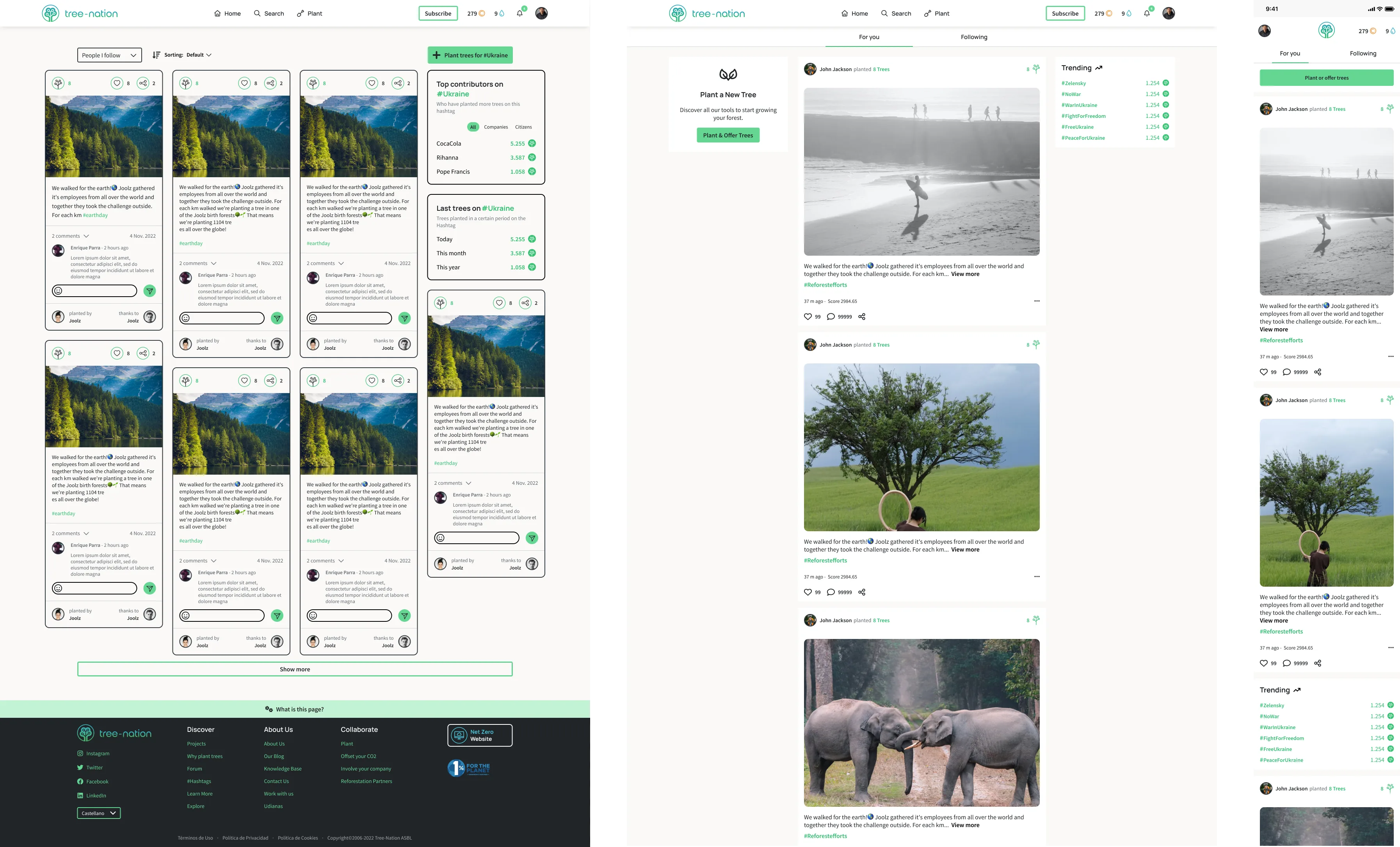 Before and after: old hashtag grid vs. new Tree Feed