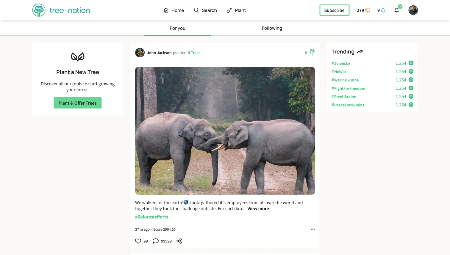 Tree Feed UI: For You and Following tabs